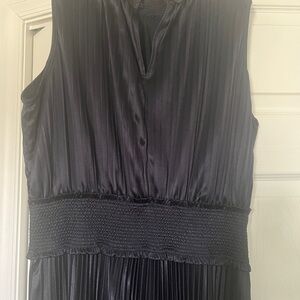 Mock neck pleated midi dress